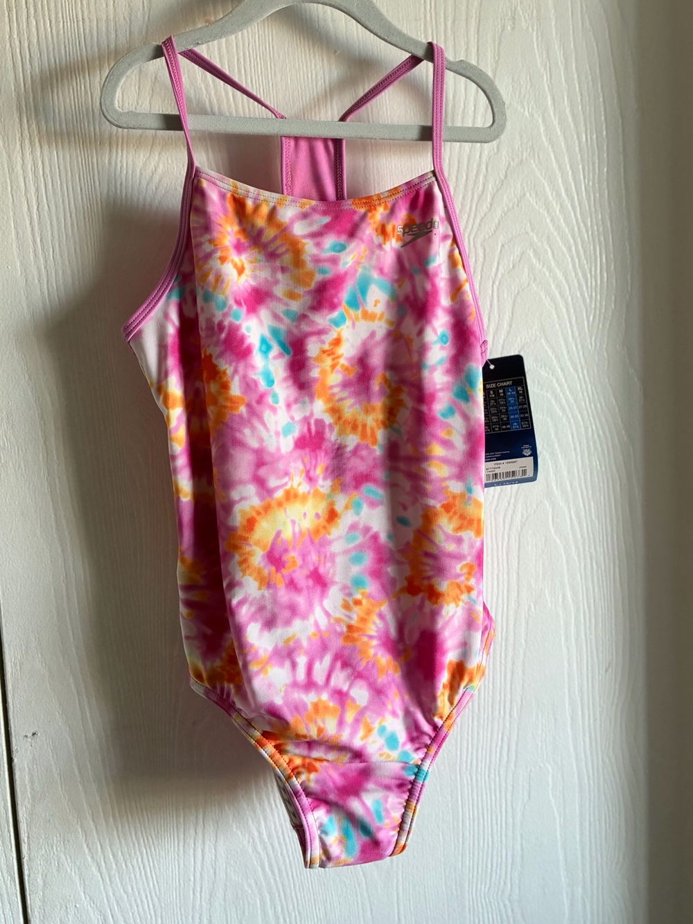 Speedo Girls' Size L 12/14 Pink Tie-Dye One-Piece Swimsuit Razorback NWT